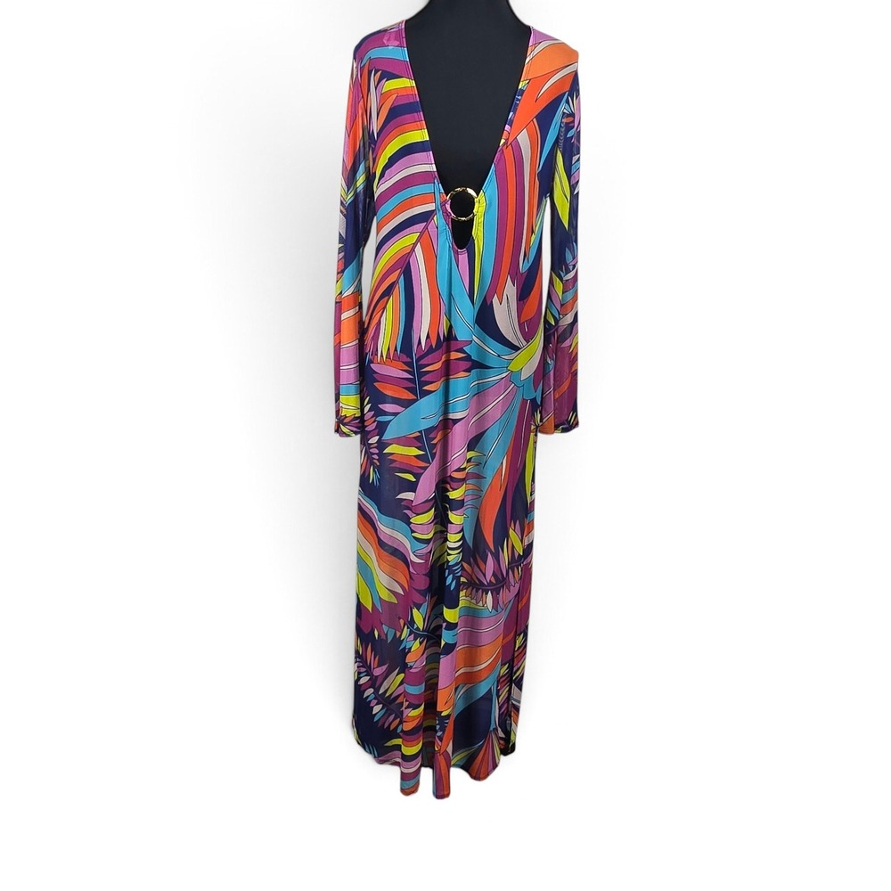 Trina Turk Maxi Dress Women Small Swim Spa Multi Mesh Ring Coverup Abstract NWT